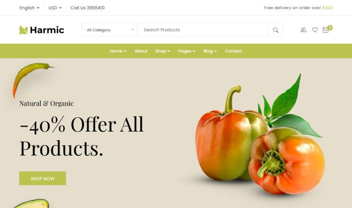 现代简洁风有机食品网站